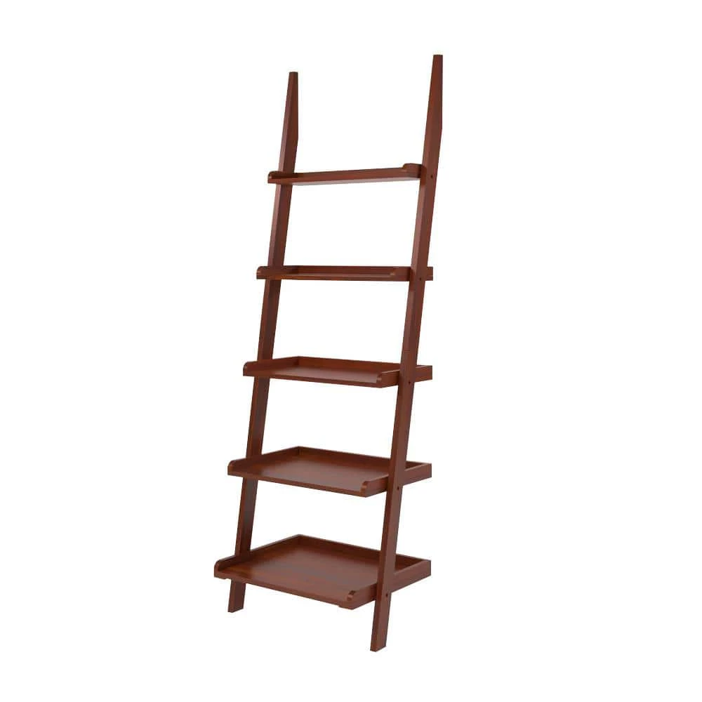 Zoeah 74.75 in. Cherry Wood 5-Shelf Ladder Bookcase by Furniture of America 1 Zoeah 74.75 in. Cherry Wood 5-Shelf Ladder Bookcase by Furniture of America