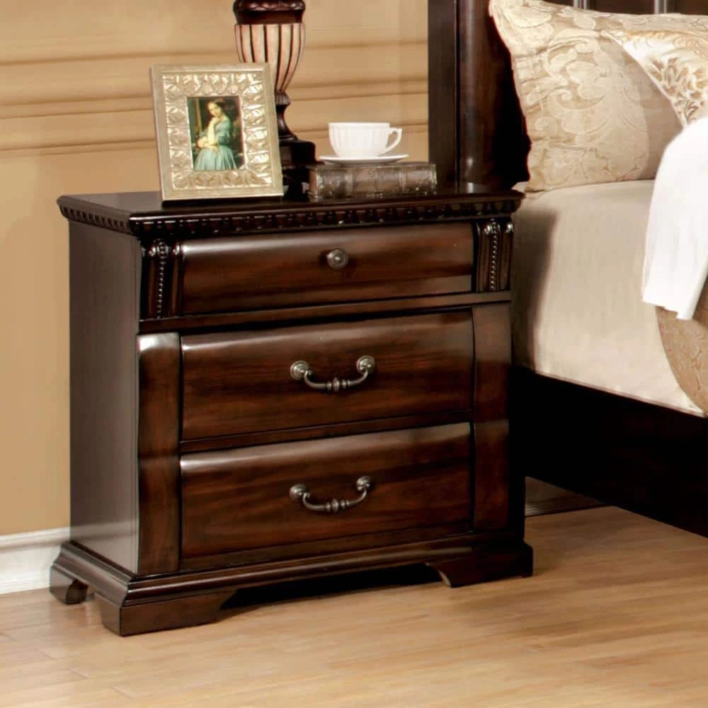 Sonoro 3-Drawer Cherry Nightstand 28 in. H x 28 in. W x 17 in. D by Furniture of America 4 Sonoro 3-Drawer Cherry Nightstand 28 in. H x 28 in. W x 17 in. D by Furniture of America - Image 4