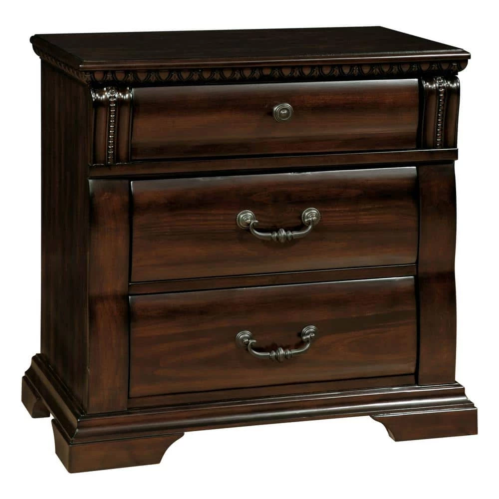Sonoro 3-Drawer Cherry Nightstand 28 in. H x 28 in. W x 17 in. D by Furniture of America 1 Sonoro 3-Drawer Cherry Nightstand 28 in. H x 28 in. W x 17 in. D by Furniture of America