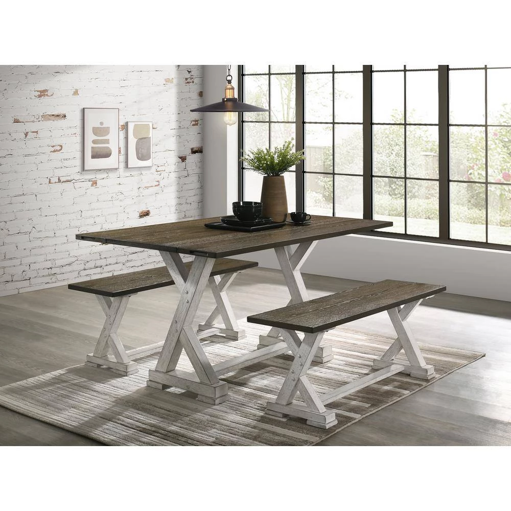 Beardsley Chestnut and Antique White Dining Bench (18.13 in. H x 47.25 in. W x 13.63 in. D) by Furniture of America 4 Beardsley Chestnut and Antique White Dining Bench (18.13 in. H x 47.25 in. W x 13.63 in. D) by Furniture of America - Image 4