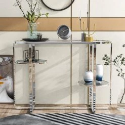 Thaler 42 in. Chrome and Clear Oval Glass Console Table with 2 Shelves by Furniture of America 13 Thaler 42 in. Chrome and Clear Oval Glass Console Table with 2 Shelves by Furniture of America -Furniture of America Sales Store chrome and clear furniture of america console tables idf 4280crm s 31 1000