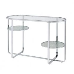 Thaler 42 in. Chrome and Clear Oval Glass Console Table with 2 Shelves by Furniture of America