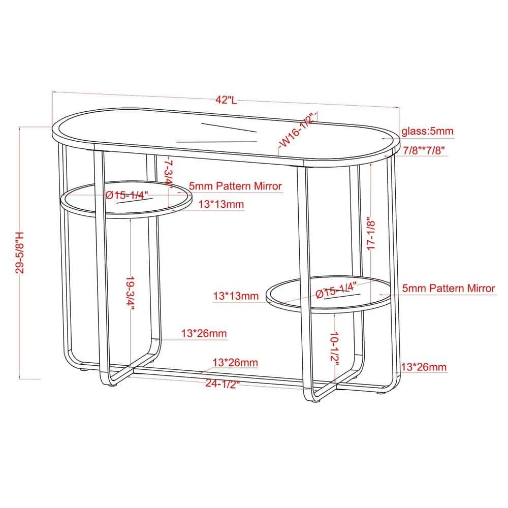 Thaler 42 in. Chrome and Clear Oval Glass Console Table with 2 Shelves by Furniture of America 6 Thaler 42 in. Chrome and Clear Oval Glass Console Table with 2 Shelves by Furniture of America - Image 6