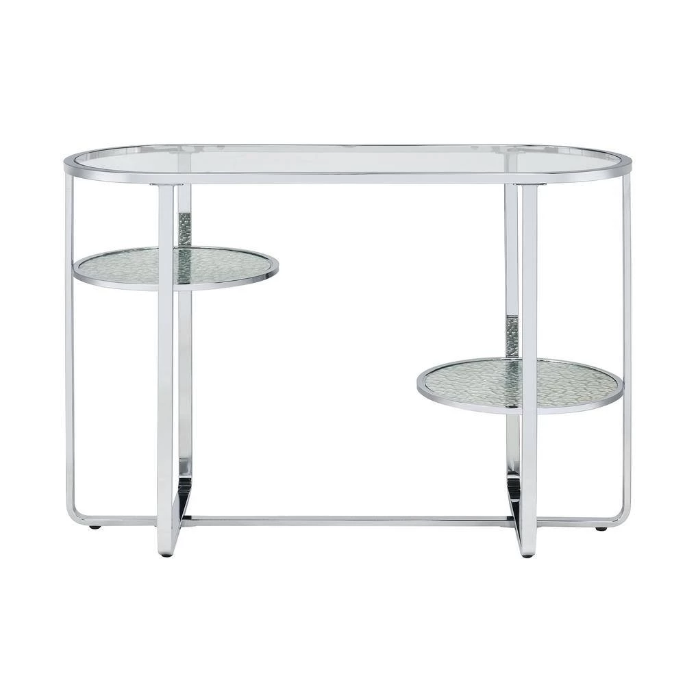 Thaler 42 in. Chrome and Clear Oval Glass Console Table with 2 Shelves by Furniture of America 3 Thaler 42 in. Chrome and Clear Oval Glass Console Table with 2 Shelves by Furniture of America - Image 3