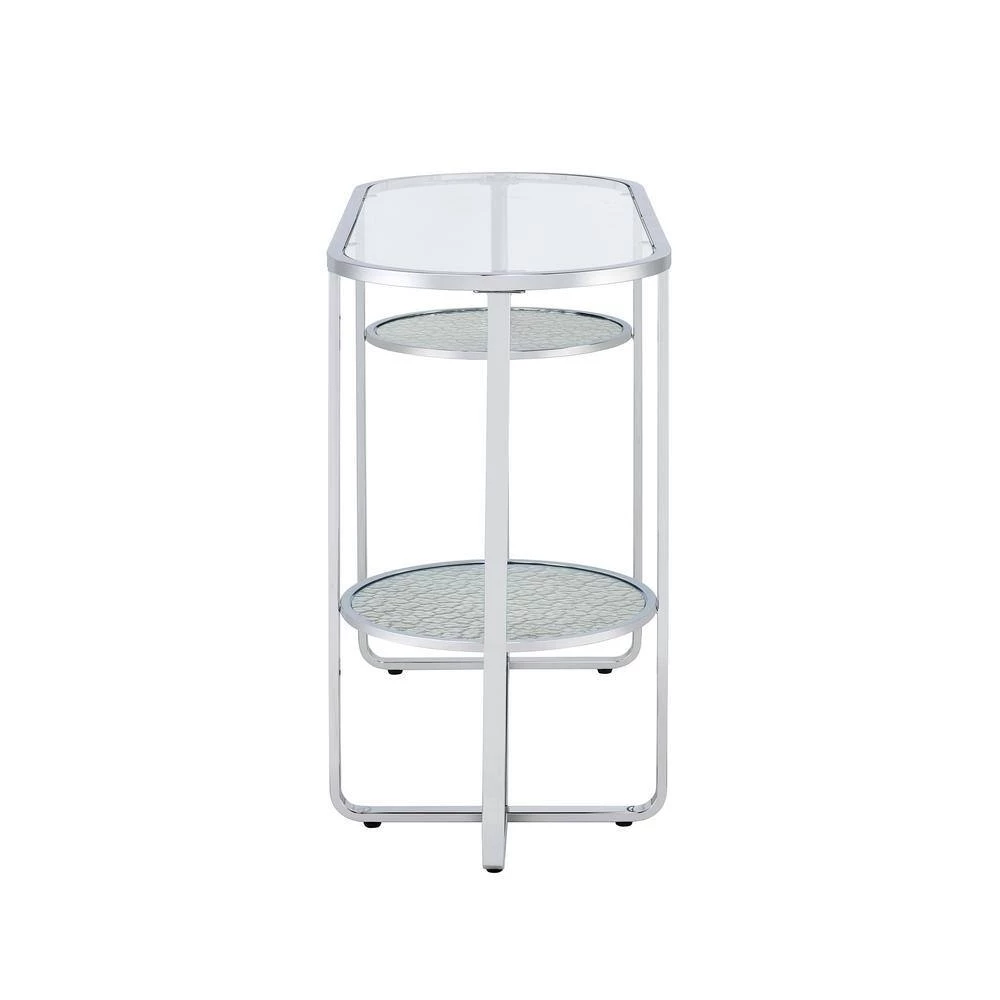 Thaler 42 in. Chrome and Clear Oval Glass Console Table with 2 Shelves by Furniture of America 2 Thaler 42 in. Chrome and Clear Oval Glass Console Table with 2 Shelves by Furniture of America - Image 2