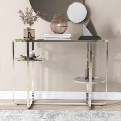Thaler 42 in. Chrome and Clear Oval Glass Console Table with 2 Shelves by Furniture of America 13 Thaler 42 in. Chrome and Clear Oval Glass Console Table with 2 Shelves by Furniture of America -Furniture of America Sales Store chrome and clear furniture of america console tables idf 4281crm s 31 1000