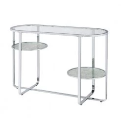 Thaler 42 in. Chrome and Clear Oval Glass Console Table with 2 Shelves by Furniture of America