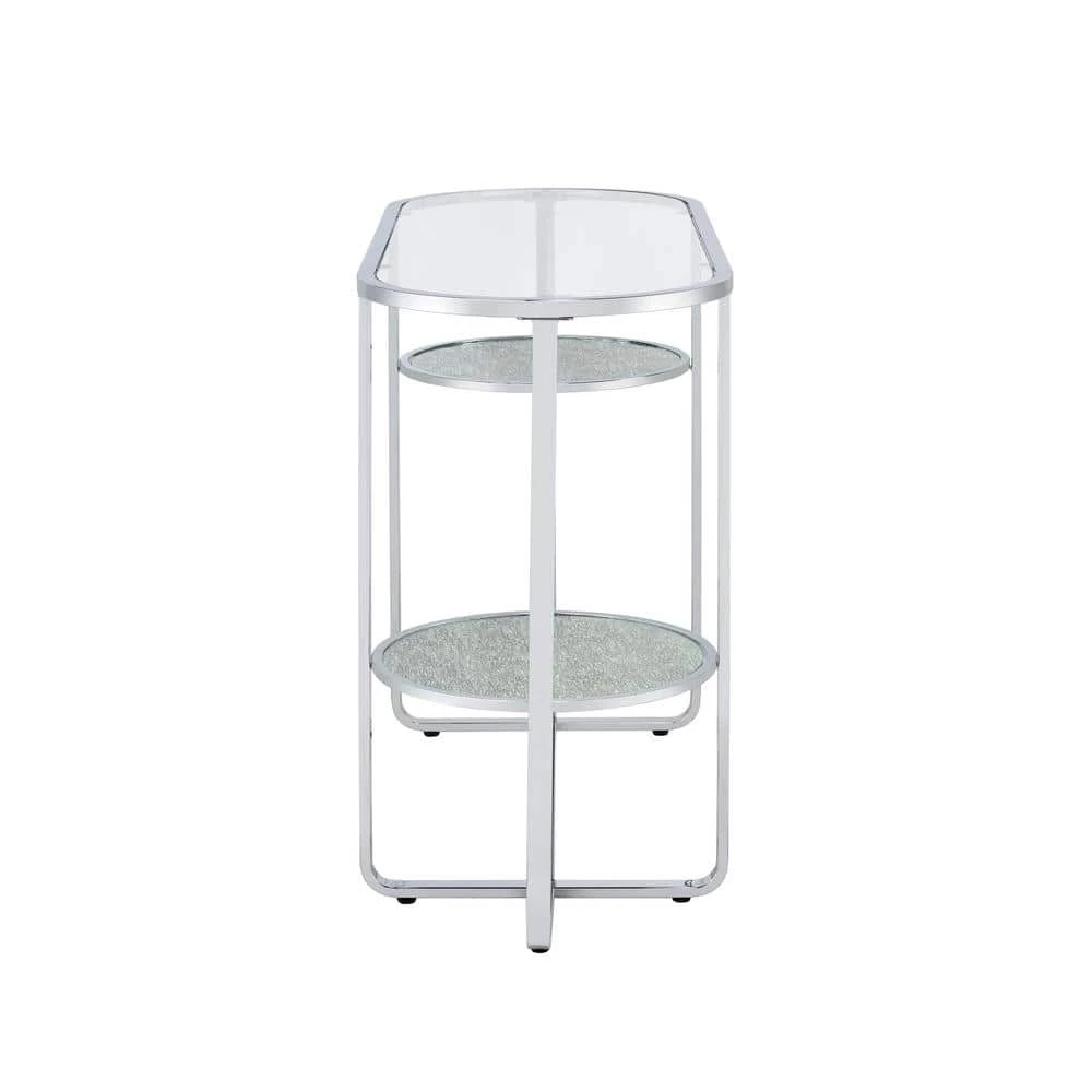 Thaler 42 in. Chrome and Clear Oval Glass Console Table with 2 Shelves by Furniture of America 2 Thaler 42 in. Chrome and Clear Oval Glass Console Table with 2 Shelves by Furniture of America - Image 2