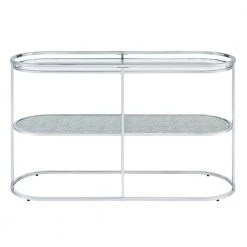 Castano 48 in. Chrome and Clear Oval Glass Console Table with Shelf by Furniture of America