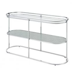 Castano 48 in. Chrome and Clear Oval Glass Console Table with Shelf by Furniture of America -Furniture of America Sales Store chrome and clear furniture of america console tables idf 4286crm s c3 1000