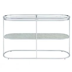 Castano 48 in. Chrome and Clear Oval Glass Console Table with Shelf by Furniture of America