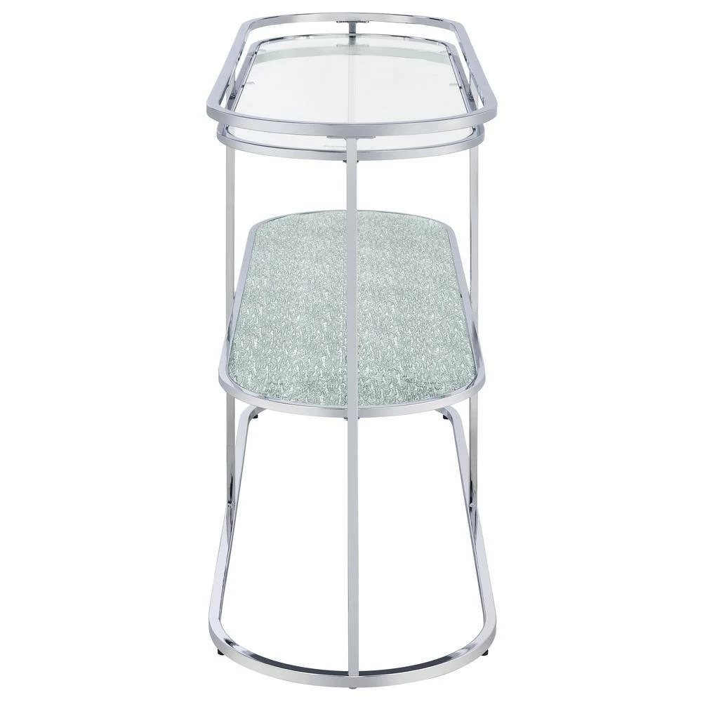 Castano 48 in. Chrome and Clear Oval Glass Console Table with Shelf by Furniture of America 2 Castano 48 in. Chrome and Clear Oval Glass Console Table with Shelf by Furniture of America - Image 2