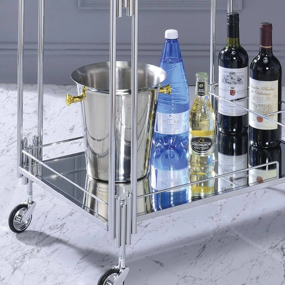 Kapelle Chrome Serving Cart with Caster Wheels by Furniture of America 3 Kapelle Chrome Serving Cart with Caster Wheels by Furniture of America - Image 3