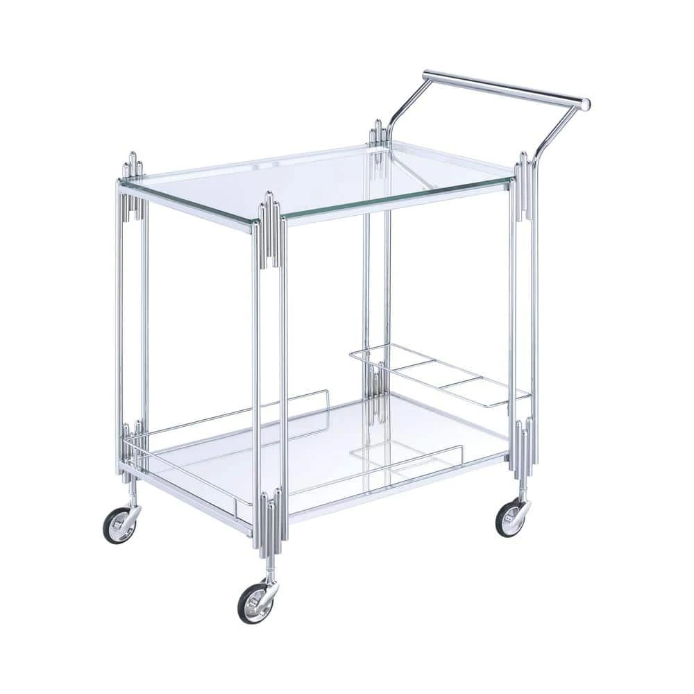 Kapelle Chrome Serving Cart with Caster Wheels by Furniture of America 1 Kapelle Chrome Serving Cart with Caster Wheels by Furniture of America
