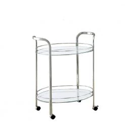 Stan Chrome Serving Cart With Mirrored Shelves by Furniture of America