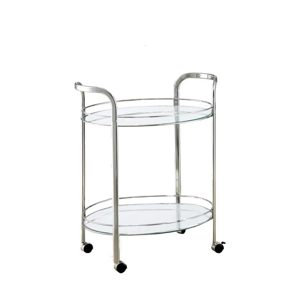Stan Chrome Serving Cart With Mirrored Shelves by Furniture of America 1 Stan Chrome Serving Cart With Mirrored Shelves by Furniture of America