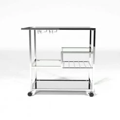 Daves Chrome Serving Cart with Stemware Rack by Furniture of America