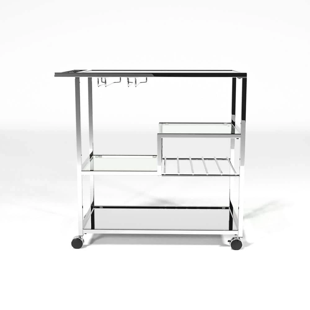 Daves Chrome Serving Cart with Stemware Rack by Furniture of America 1 Daves Chrome Serving Cart with Stemware Rack by Furniture of America