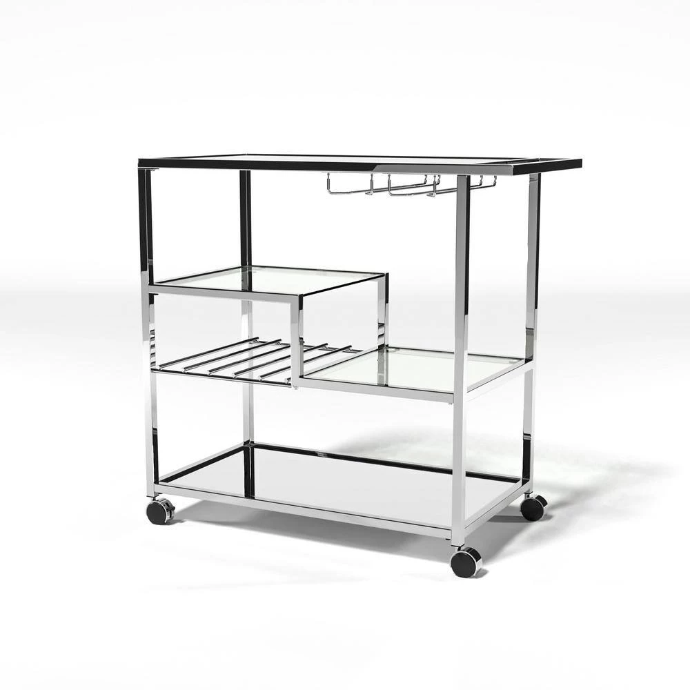Daves Chrome Serving Cart with Stemware Rack by Furniture of America 2 Daves Chrome Serving Cart with Stemware Rack by Furniture of America - Image 2