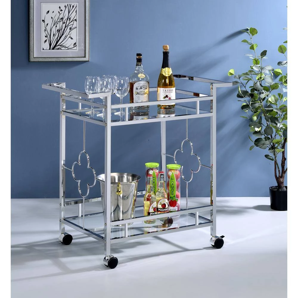 Poloso 2-Shelf Chrome Serving Cart by Furniture of America 5 Poloso 2-Shelf Chrome Serving Cart by Furniture of America - Image 5