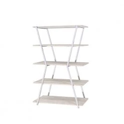 72 in. Chrome Metal 5-shelf Accent Bookcase with Adjustable Shelves by Furniture of America