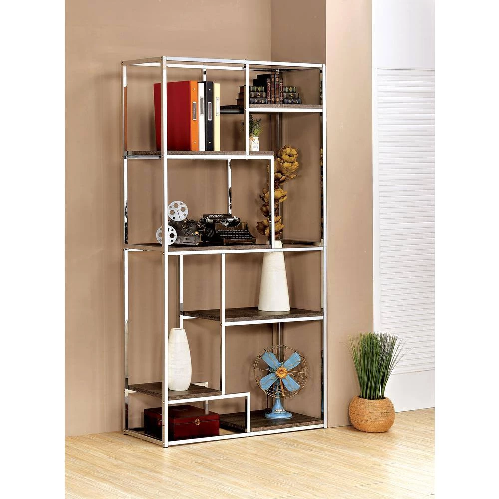 Bowynne 70.25 in. Chrome Steel 6-Shelf Standard Bookcase by Furniture of America 8 Bowynne 70.25 in. Chrome Steel 6-Shelf Standard Bookcase by Furniture of America - Image 8