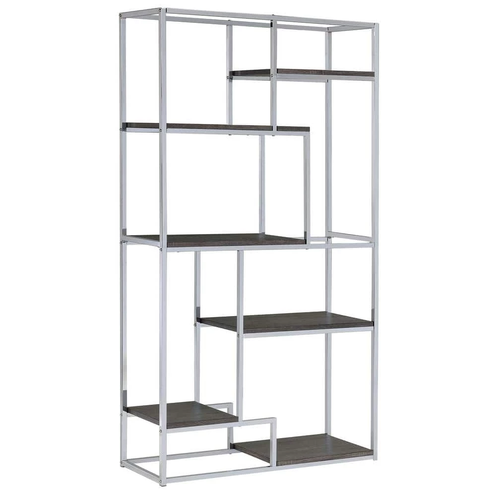 Bowynne 70.25 in. Chrome Steel 6-Shelf Standard Bookcase by Furniture of America 1 Bowynne 70.25 in. Chrome Steel 6-Shelf Standard Bookcase by Furniture of America