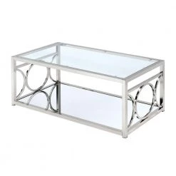 Innedia 47.25 in. Chrome Rectangle Glass Coffee Table by Furniture of America