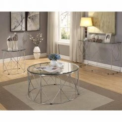 Sunnet 35.38 in. Chrome Round Glass Top Coffee Table by Furniture of America -Furniture of America Sales Store chrome furniture of america coffee tables idf 4342c 31 1000