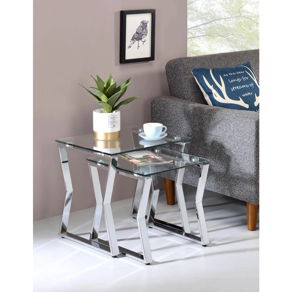 Hensley 18 in. Chrome Steel 2-Piece Nesting Tables by Furniture of America 5 Hensley 18 in. Chrome Steel 2-Piece Nesting Tables by Furniture of America - Image 5