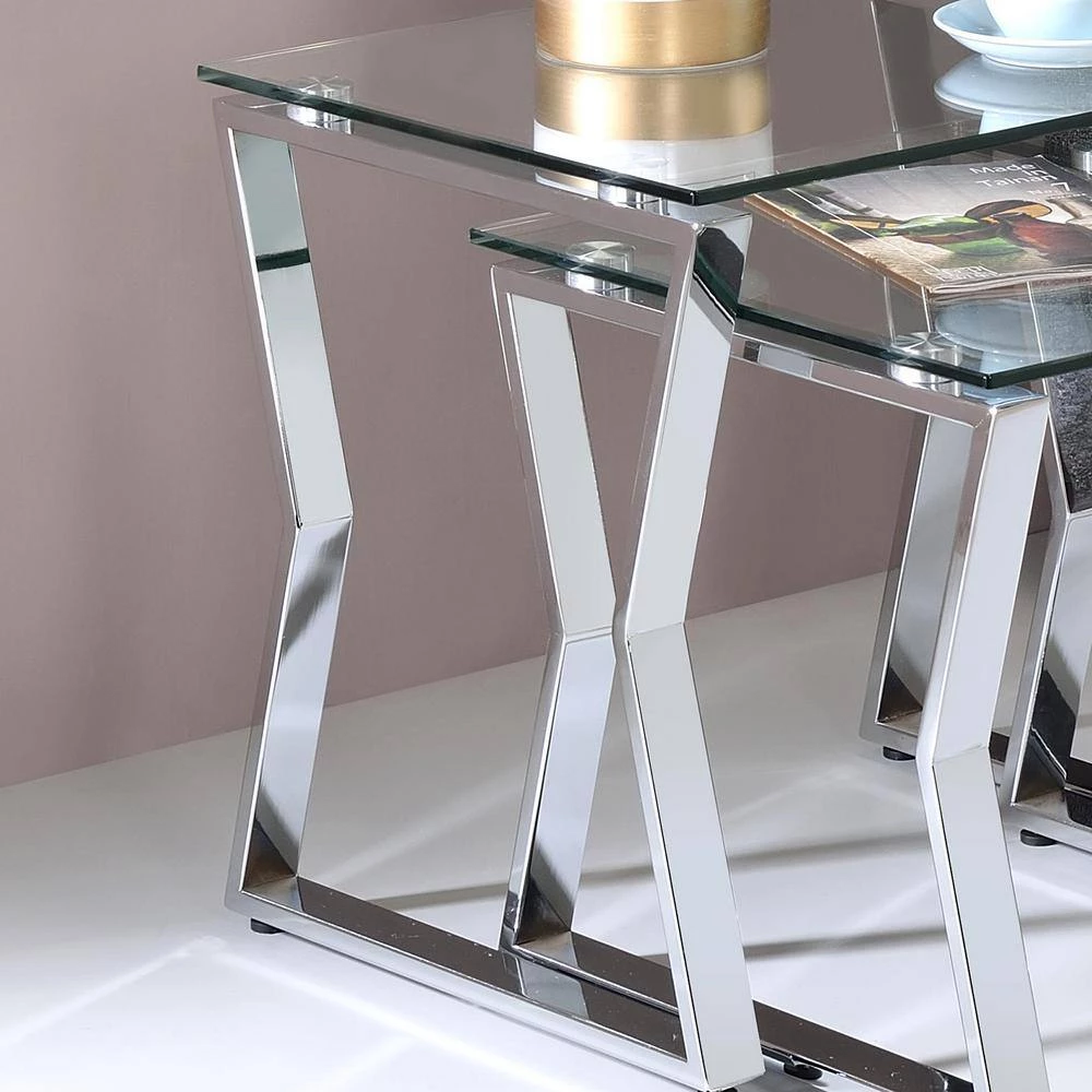 Hensley 18 in. Chrome Steel 2-Piece Nesting Tables by Furniture of America 4 Hensley 18 in. Chrome Steel 2-Piece Nesting Tables by Furniture of America - Image 4