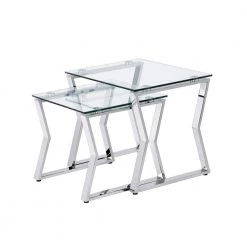 Hensley 18 in. Chrome Steel 2-Piece Nesting Tables by Furniture of America