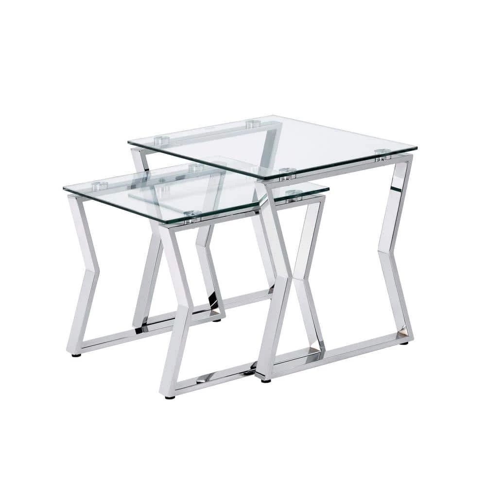 Hensley 18 in. Chrome Steel 2-Piece Nesting Tables by Furniture of America 1 Hensley 18 in. Chrome Steel 2-Piece Nesting Tables by Furniture of America