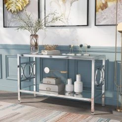 Innedia 47.25 in. Chrome Rectangle Glass Console Table by Furniture of America -Furniture of America Sales Store chrome furniture of america console tables idf 4166crm s 31 1000
