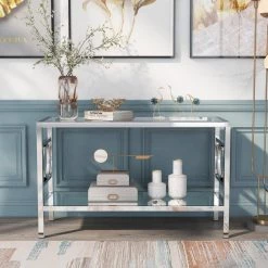 Innedia 47.25 in. Chrome Rectangle Glass Console Table by Furniture of America -Furniture of America Sales Store chrome furniture of america console tables idf 4166crm s 4f 1000