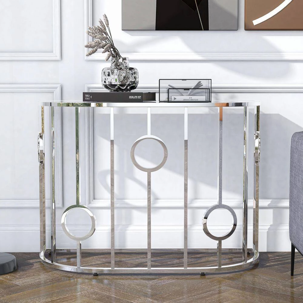 Freys 42.13 in. Chrome Glass Console Table by Furniture of America 5 Freys 42.13 in. Chrome Glass Console Table by Furniture of America - Image 5