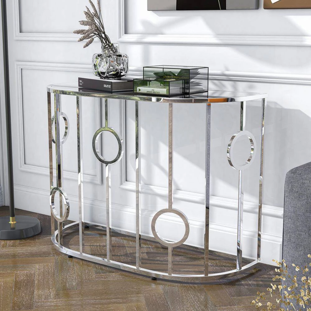 Freys 42.13 in. Chrome Glass Console Table by Furniture of America 8 Freys 42.13 in. Chrome Glass Console Table by Furniture of America - Image 8