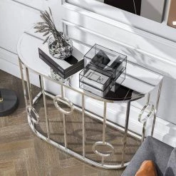 Freys 42.13 in. Chrome Glass Console Table by Furniture of America 13 Freys 42.13 in. Chrome Glass Console Table by Furniture of America -Furniture of America Sales Store chrome furniture of america console tables idf 4283crm s 44 1000