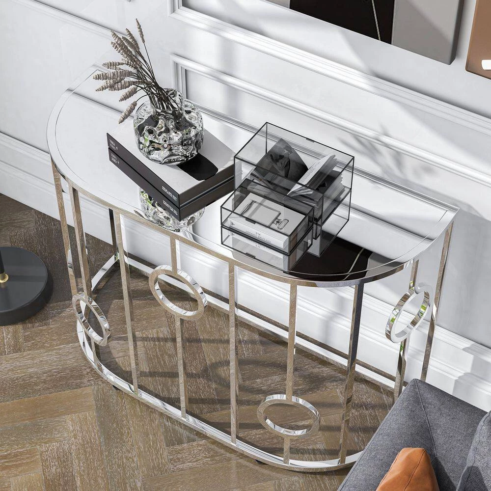 Freys 42.13 in. Chrome Glass Console Table by Furniture of America 6 Freys 42.13 in. Chrome Glass Console Table by Furniture of America - Image 6