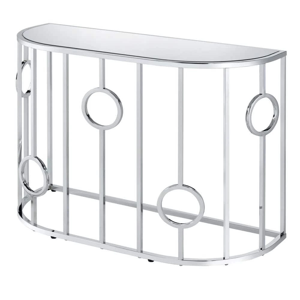 Freys 42.13 in. Chrome Glass Console Table by Furniture of America 1 Freys 42.13 in. Chrome Glass Console Table by Furniture of America