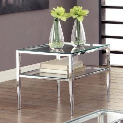 Harlyenne 22 in. Chrome Square Glass End Table by Furniture of America -Furniture of America Sales Store chrome furniture of america end side tables idf 4162crm e 31 1000