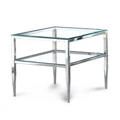 Harlyenne 22 in. Chrome Square Glass End Table by Furniture of America