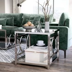 Innedia 23.5 in. Chrome Square Glass End Table by Furniture of America -Furniture of America Sales Store chrome furniture of america end side tables idf 4166crm e 1f 1000