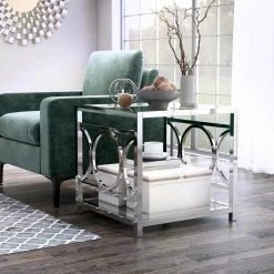 Innedia 23.5 in. Chrome Square Glass End Table by Furniture of America -Furniture of America Sales Store chrome furniture of america end side tables idf 4166crm e 4f 1000