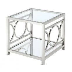 Innedia 23.5 in. Chrome Square Glass End Table by Furniture of America