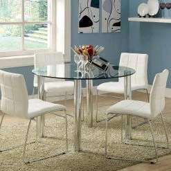 Cardigan 45 in. Round Chrome Glass Dining Table by Furniture of America 5 Cardigan 45 in. Round Chrome Glass Dining Table by Furniture of America -Furniture of America Sales Store chrome furniture of america kitchen dining tables idf 8320t 31 1000