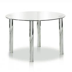 Cardigan 45 in. Round Chrome Glass Dining Table by Furniture of America