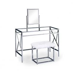 Helaine Contemporary 2-Piece in Chrome Metal Vanity and Stool Set by Furniture of America
