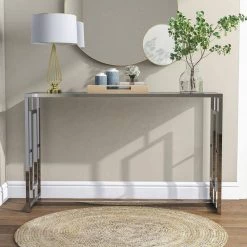 Tedmon 48 in. Chrome Rectangle Glass Console Table with Waterfall Pattern Top by Furniture of America -Furniture of America Sales Store chrome plating furniture of america console tables idf 4197crm s 31 1000