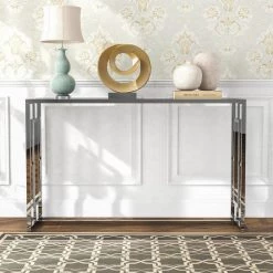 Tedmon 48 in. Chrome Rectangle Glass Console Table with Ripples Pattern Top by Furniture of America -Furniture of America Sales Store chrome plating furniture of america console tables idf 4198crm s 31 1000